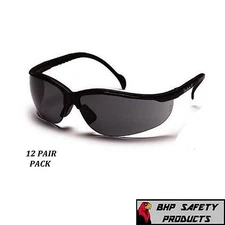 PYRAMEX VENTURE II SAFETY GLASSES BLACK FRAME SMOKE GRAY LENS SB1820S (12 PAIR)
