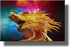 Golden Dragon Picture on Stretched Canvas, Wall Art Décor, Ready to Hang!