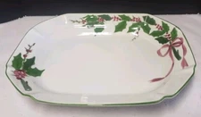 N.S. GUSTIN Los Angeles Pottery SERVING PLATTER Holly Pink Ribbon 16" x 13" x 2 