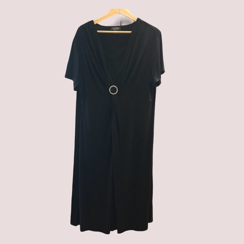 Dress Barn Women's Black Evening Rhinestone Cocktail Midi Vneck Sz 20W