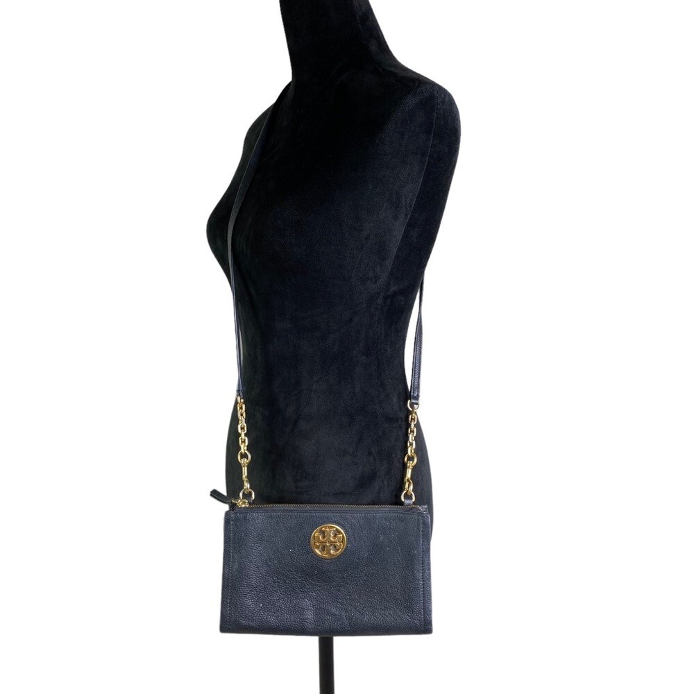 Tory Burch Mini Everly leather crossbody bag in black with gold accents