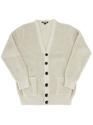 Vintage Retro Style Stone Beige Waffel Strick V-Ausschnitt Herren Strickjacke