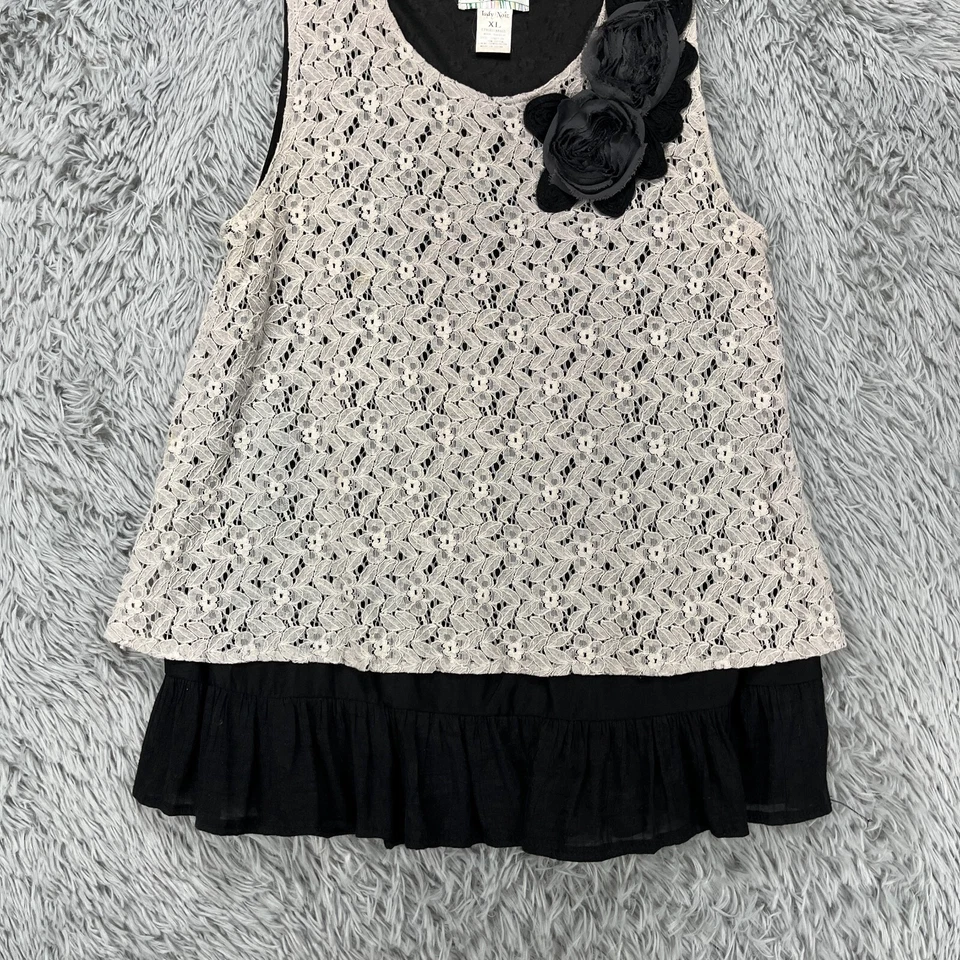 Camiseta sin mangas túnica Dama Noiz para mujer XL gris negra encaje roseta hippie boho artística Foto 3 de 4