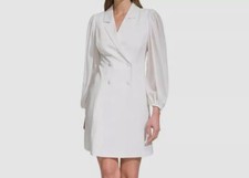 Vince Camuto Womens White Tuxedo Dress With Chiffon Sleeves Dress Size 16