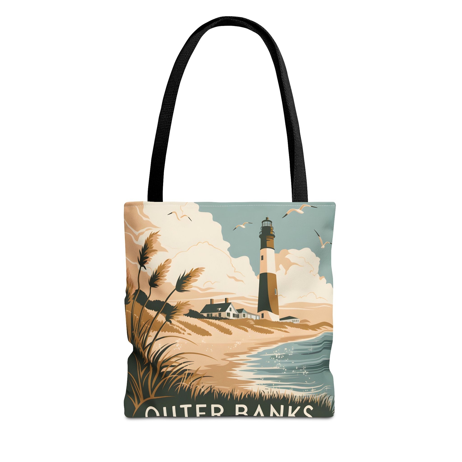 Outer Banks Lighthouse All Over Print Tote Bag Coastal Style Beach Accessory