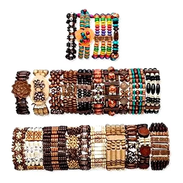 24 Boho Bracelets Wood Beads Mix Stretch Jewelry Gifts Sales Bulk Lot of 24