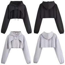 Women Sweatshirt Party Crop Top Exercise Hoodie Running Daily Fitness Casual