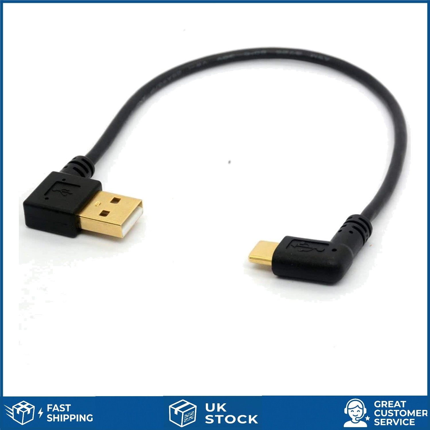 Right Angle USB 2.0 to Type C Gold Plated Sync Data Cable 23cm