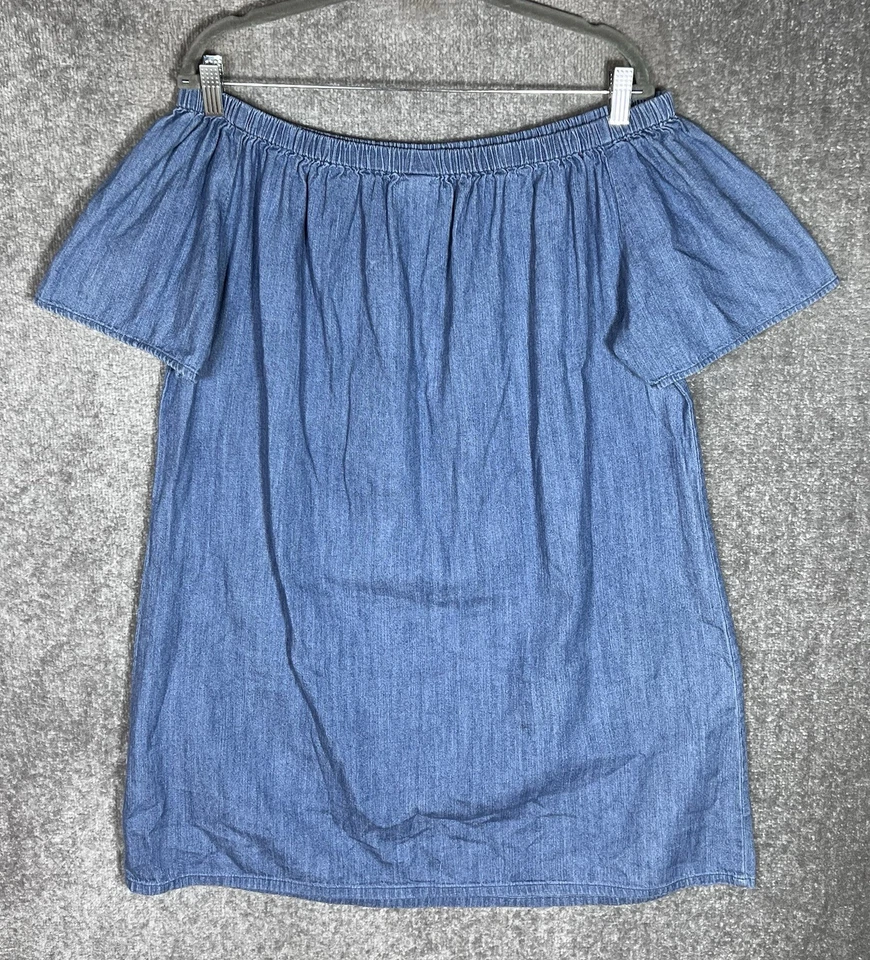 Vestido de mezclilla Merona para mujer talla XXL azul algodón fuera del hombro manga corta Foto 2 de 4