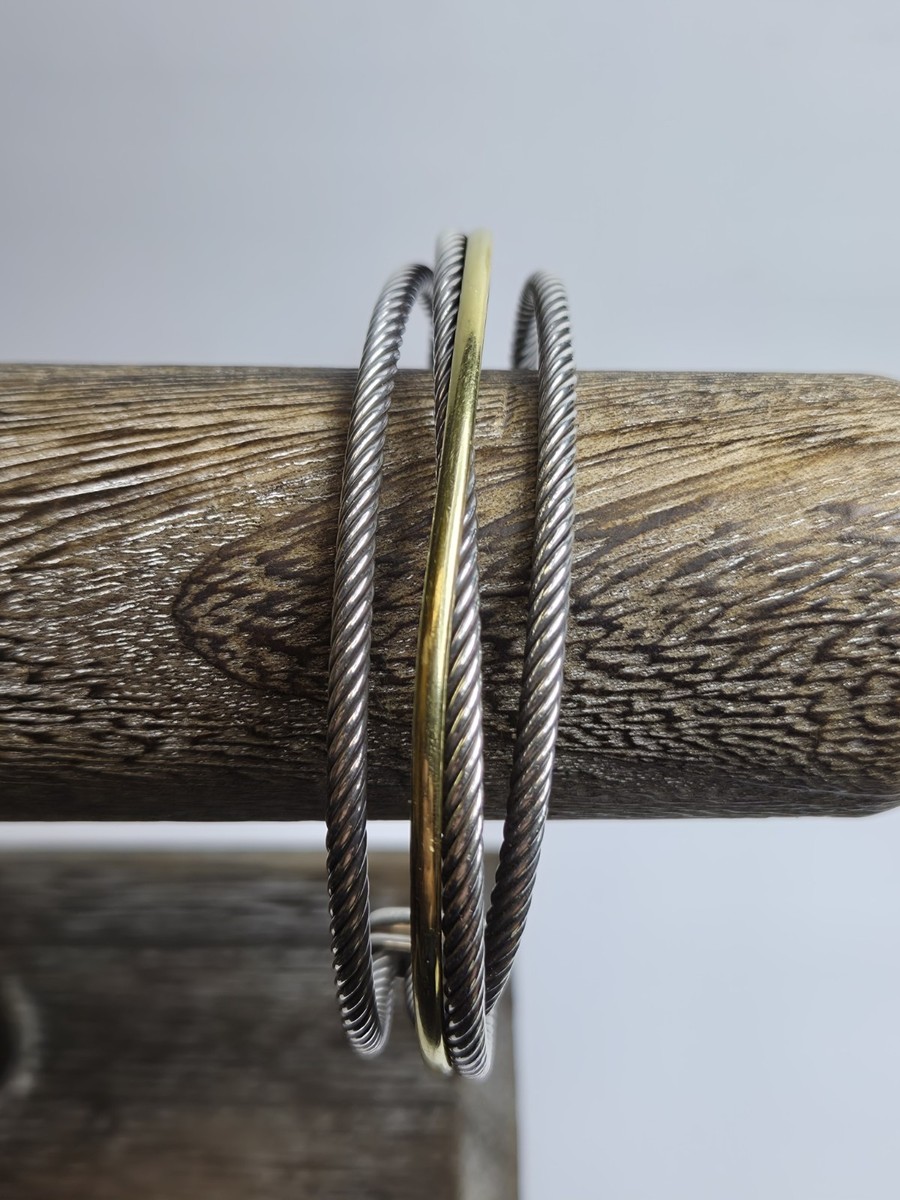 David Yurman 925 Sterling Silver 1/4 750 Gold Twisted Cable Cuff