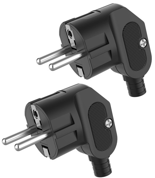 2 StüCk Schuko Stecker 230V Schutzkontakt Netzstecker Schwarz-image