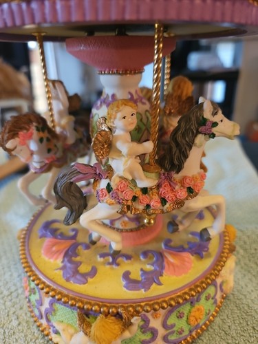 Cherub Horse Carousel Music Box Resin Rotating Beautiful Pastel Colors - Picture 2 of 11