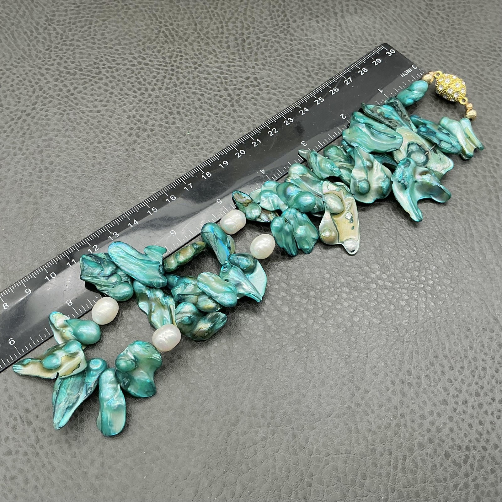 Blue Abalone Shell Pearl Beaded Statement Necklac… - image 8