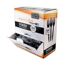 Berkley Square Dispens-a-Fork, Individually Wrapped, Mediumweight, Plastic, Blac