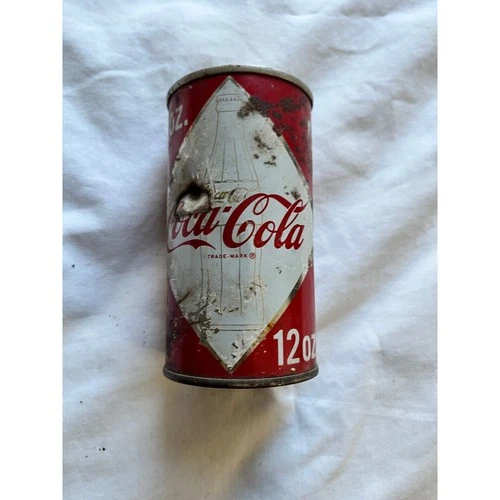 Vintage Coca-Cola 12oz Steel Flat Top Soda Can Diamond Logo Red White 1960s USA
