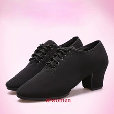 Women Black Latin Dance Shoes Soft Sole Mid Heel Practice Sneaker Ballroom Chic