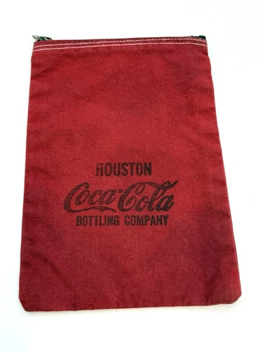 Vintage Coca-Cola Zipper Money Bag HOUSTON TX TEXAS Cash Change Purse