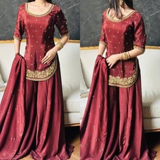 New Stylish Designer Crepe Silk Kurta Palazzo With Dupatta For Wedding