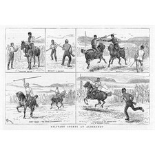 Military Sports at Aldershot, Bayonets with Horses - Antique Print 1878