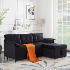 77.6" Reversible Sectional L-Shaped Sleeper Sofa w/Storage Converts to Full Bed