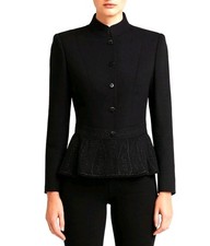 OSCAR de la RENTA Black Embroidered Peplum Button Blazer Dress Jacket 14 16 XL