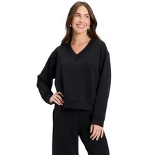 A New Day Women's Black V Neck Relaxed Sandwash Sweatshirt Size Small