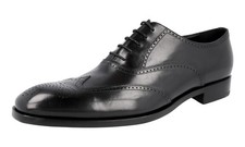 PRADA Fine Brogue Oxford Dress Shoes Leather Sole - Black NEW - US 12.5 EU 45,5
