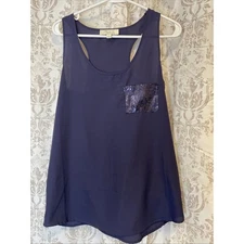 Olive & Oak Navy Blue Razorback Sheer Tank - Sequin Pocket - Medium