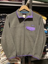 Vtg Patagonia Synchilla Snap-T Fleece Pullover Womens Small Gray/Purple -FLAWS-