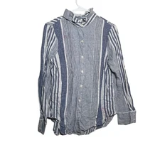 Max Studio Blouse Women's XL Striped Button Up Collared Long Sleeve Top