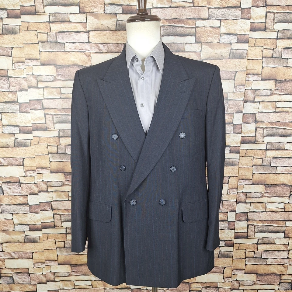Traje Towncraft 2 Piezas Para Hombre 42R 34X30 Doble Pecho Azul Marino Multicolor Rayas Foto 2 de 4