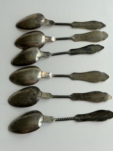 Set Of 6 Antique Duhme & Co. Sterling Silver Monogram Twisted Teaspoon 5.5” 110g - Afbeelding 3 van 6