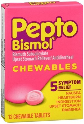 Pepto-Bismol Bismuth Subsalicylate Upset Stomach Reliever Chewable 12ct