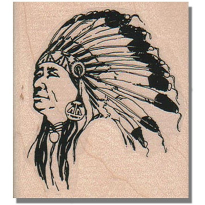 NEW Rubber Stamp, Native American Indian Chief With Feather Man Face Arrow West