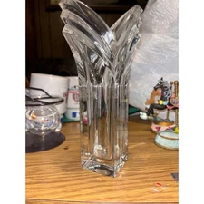 2 Clear Crystal Glass Vase Modern Geometric Sculptural Art Deco Style Home Decor