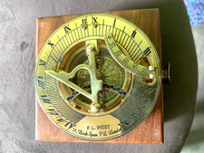 Vintage Style Brass Sundial Compass 3 Inch with Wooden Box Nautical Decor