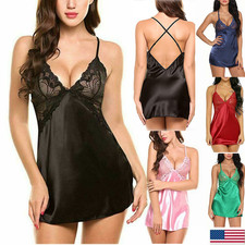 Sexy Women's Lingerie Babydoll Pajamas Silk Lace Underwear Sleepwear Night Dress
