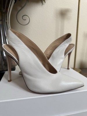GIANVITO ROSSI Milano White Leather Slingback Stiletto Pumps 38.5 Wedding Heel