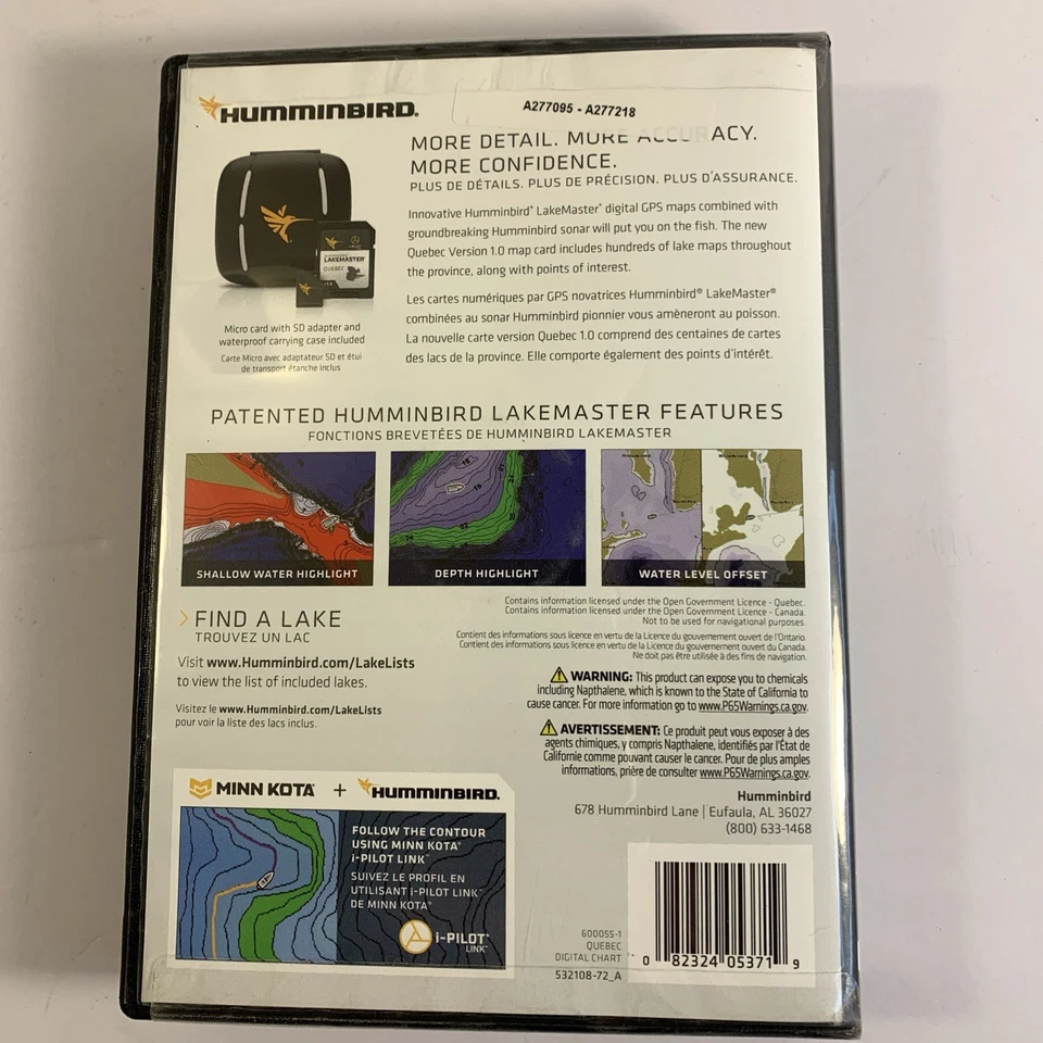 Humminbird Lakemaster v1.0 Digital GPS Maps QUEBEC 600055-1 New Sealed - Image 2 of 2
