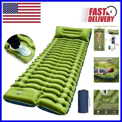 Extra Wide 3-Inch Thick Camping Mattress with Built-in Pillow - Ultralight Green