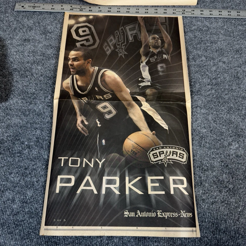 Carteles de periódicos de los San Antonio Spurs Tony Parker Manu Ginóbili Tim Duncan raros Foto 3 de 4