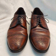 Vintage Allen Edmonds Sanford Derby Men 10 D Chestnut Brown Leather Dress Shoes 