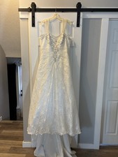 David's Bridal Ivory Lace Beaded A-Line Full-Length Wedding Dress 16
