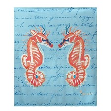 Betsy Drake Sea Horse Blue Script Fleece Throw