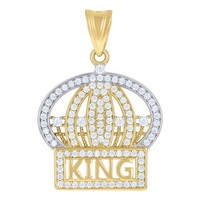 "10K Zweifarbig Gold Rund Schliff Zirkonia Herren 1.20 \" Royalty AnhäNger KöNig"