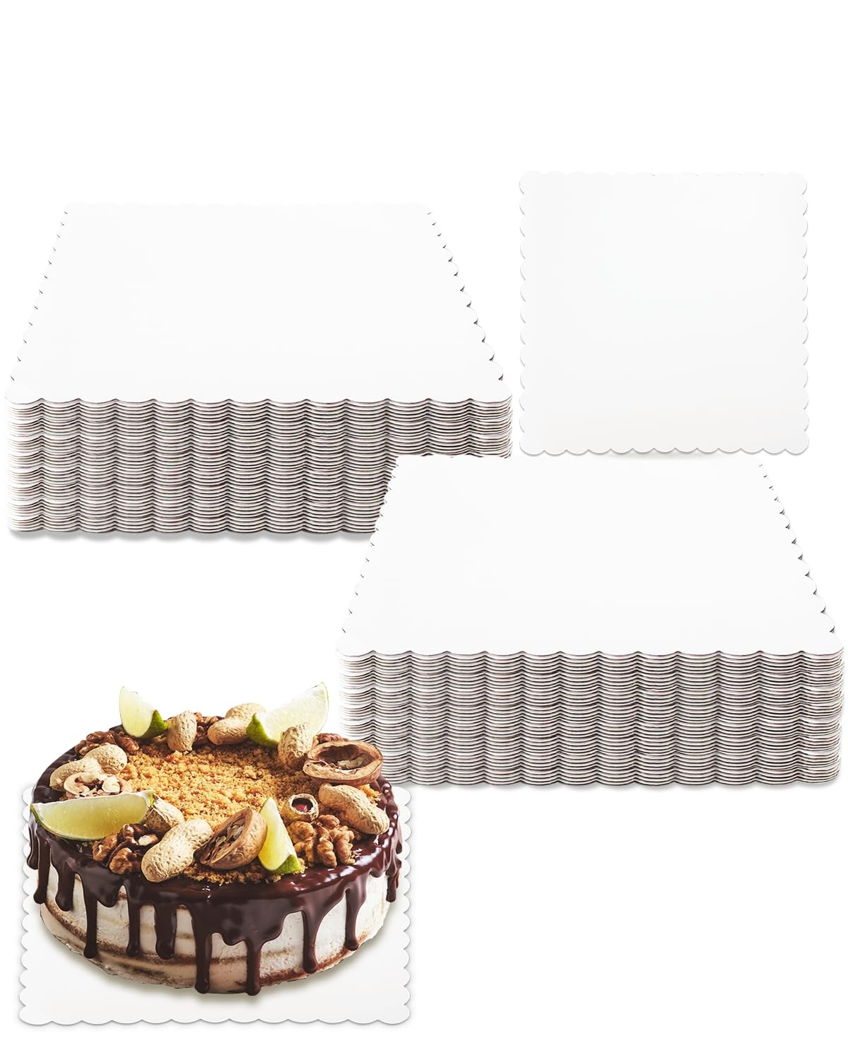 qiqee White 10 Inch Wave Cake Boards 15-Packs Squares Base Food-Grade Cardboard