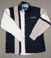 VTG Wrangler Brushpopper Shirt Men  s Large Button Up Cowboy Western Blue White