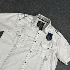 Roar Button Shirt Size Large Short Sleeve Pilot Embroidered White