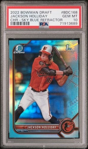 2022 BOWMAN DRAFT JACKSON HOLLIDAY CHR-SKY BLUE REFRACTOR PSA 10