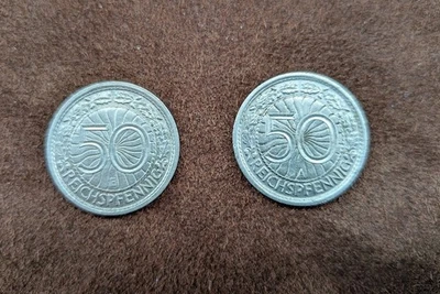 50 Reichspfennig 2 Stück 1928 E + 1937 A - Bild 1 von 2
